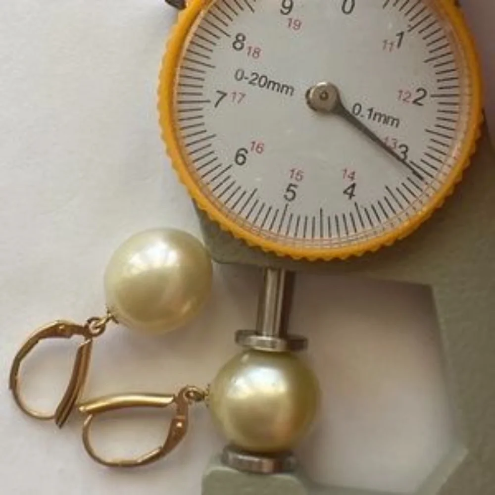 AUTHENTIC 13mm Golden South Sea Pearl 14K Gold Filled Earrings - HANDMADE - Picture 8 of 8